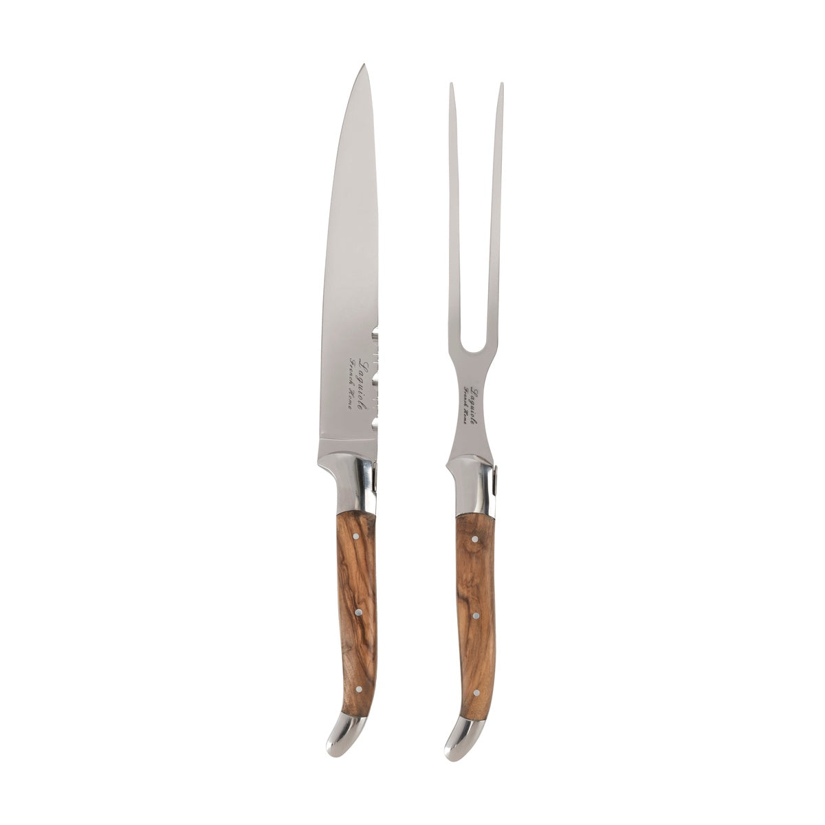  French Home Laguiole Olive Wood Carving Knife and Fork Set - Default Title - Bonton