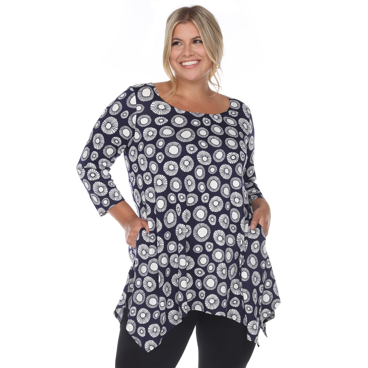  White Mark Plus Size Printed Geometric Circle Tunic Top - 1X - Bonton