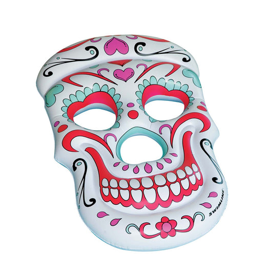 Inflatable White and Pink Sugar Skull Swimming Pool Float  12-Inch