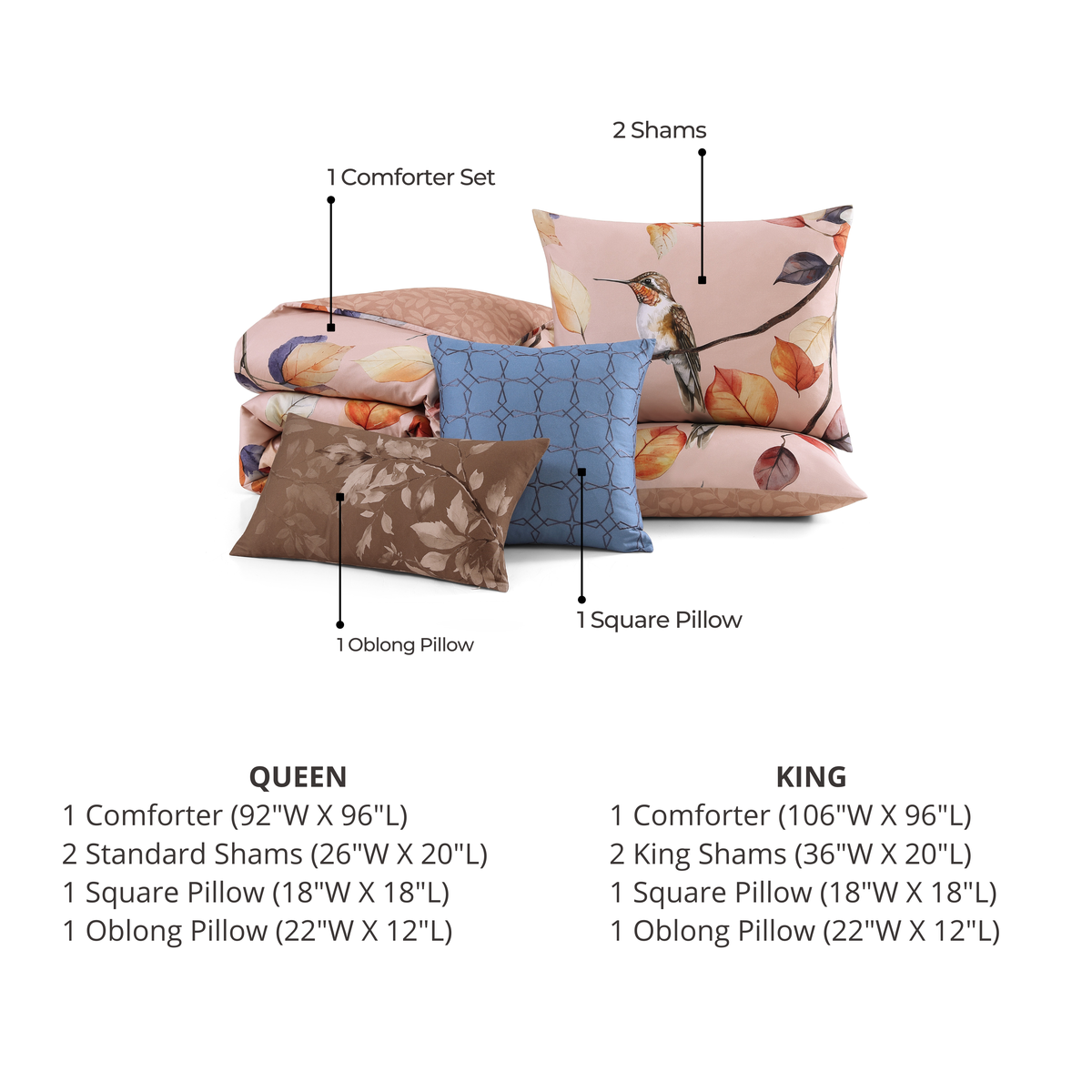  Bebejan Bebejan Peachy Dogwood 5 Piece Reversible Comforter Set - QUEEN - Bonton