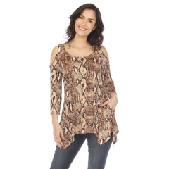 Women's Snake Print Cold Shoulder Tunic