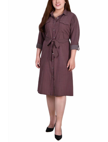 Plus Size Long Sleeve Roll Tab Shirtdress
