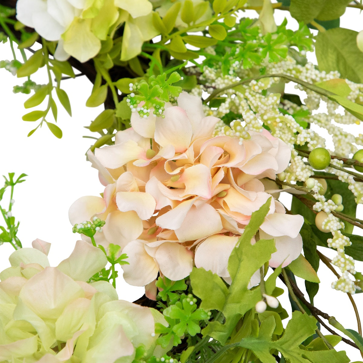  Northlight Hydrangea and Fern Spring Floral Berry Wreath-  28