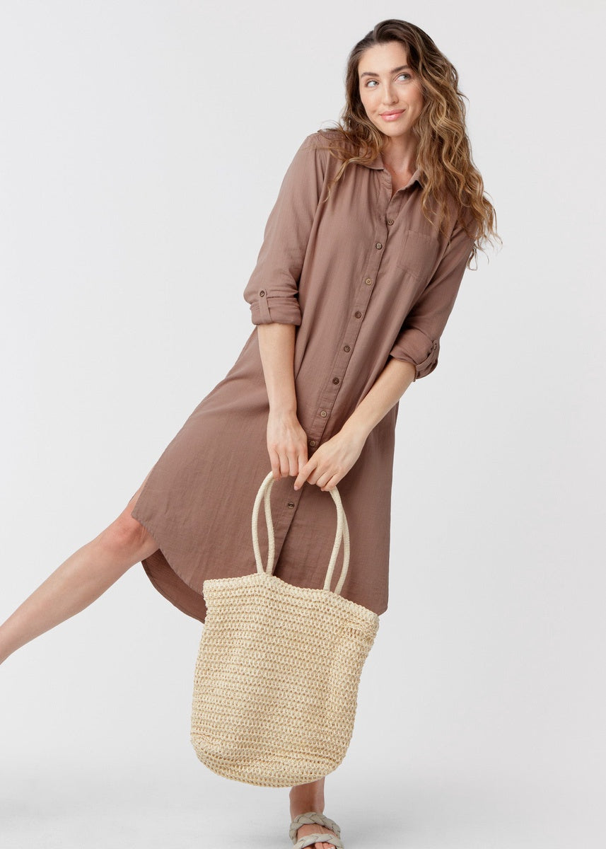  Cabana Life Sand Gauze Button Down Shirt Dress - XS - Bonton