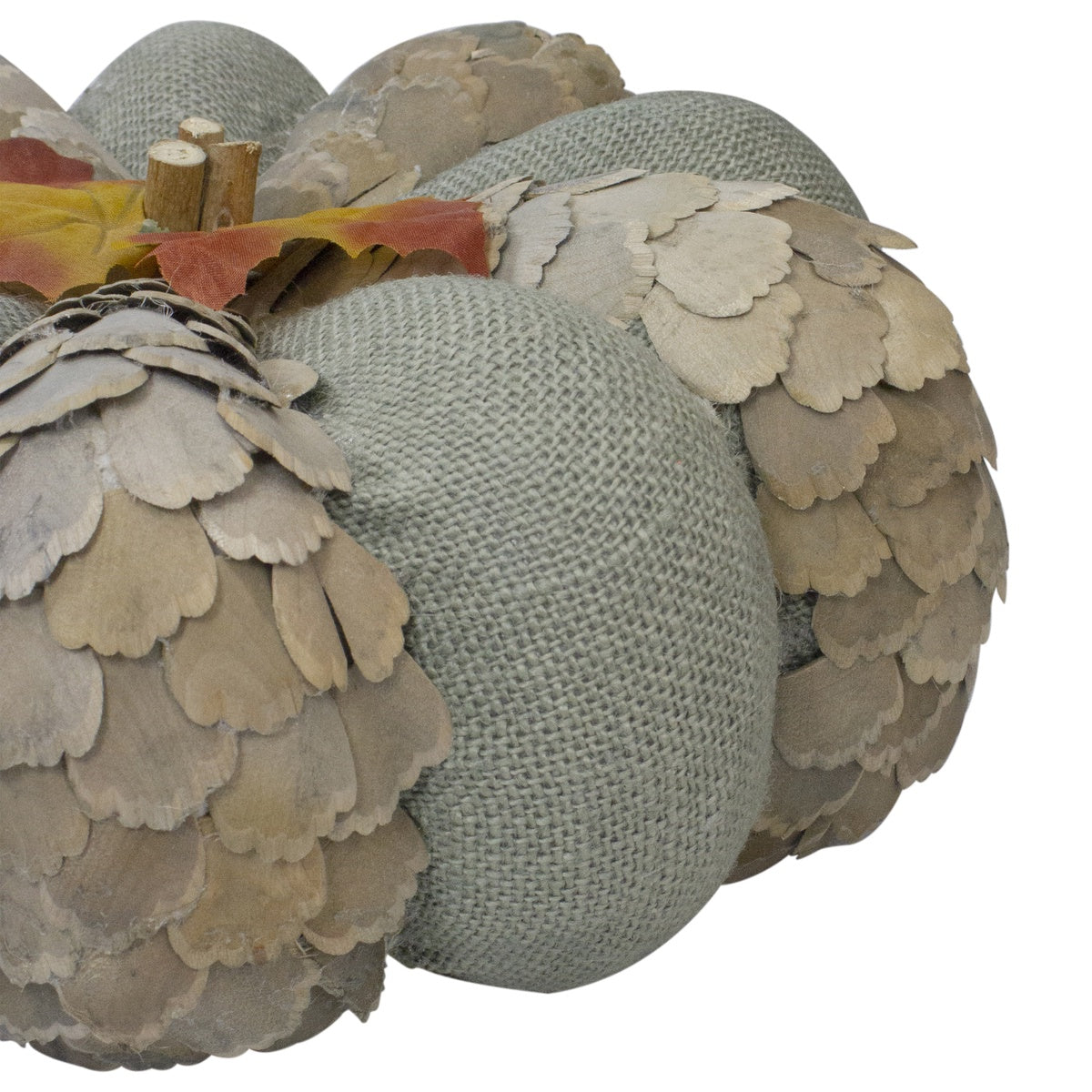  Northlight Fall Harvest Layered Wooden Leaves and Burlap Pumpkin - 10