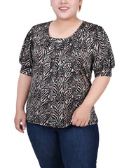 Plus Size Short Sleeve Balloon Sleeve Top With Hardware