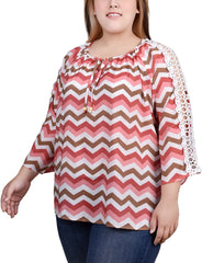 Plus Size 3/4 Sleeve Crochet Detail Blouse