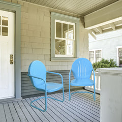 34" Outdoor Retro Metal Tulip Armchair  Sky Blue