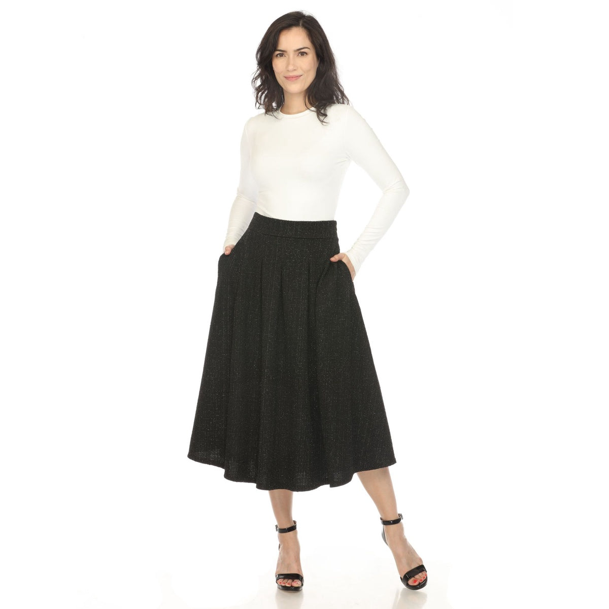  White Mark Women's Flared Tweed Skirt - S - Bonton