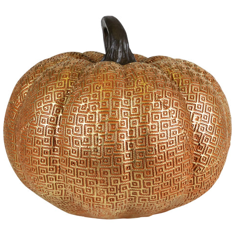 7.5" Gold and Orange Textured Greek Key Pumpkin Fall Decoration