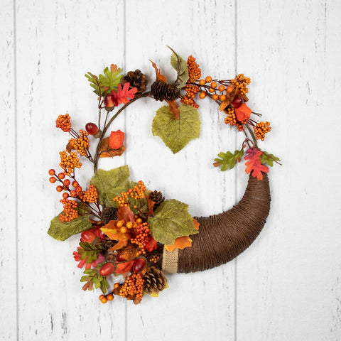 Brown and Orange Leaves and Berries Fall Harvest Wreath  20-Inch