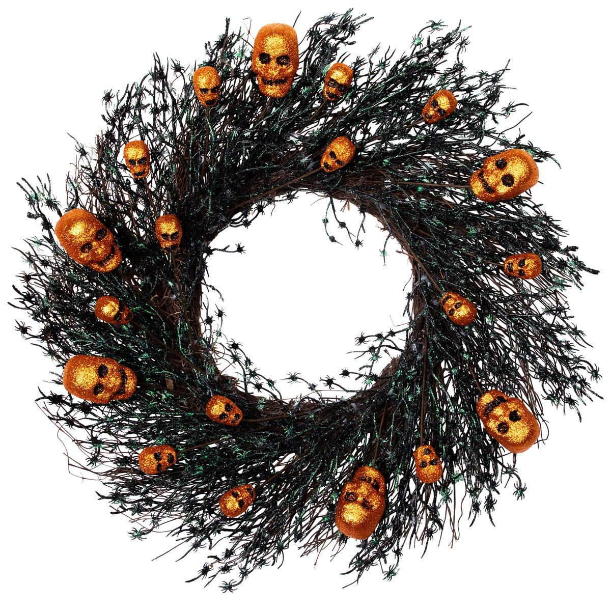  Northlight Black and Orange Skulls and Spiders Halloween Twig Wreath  22-Inch  Unlit - Default Title - Bonton