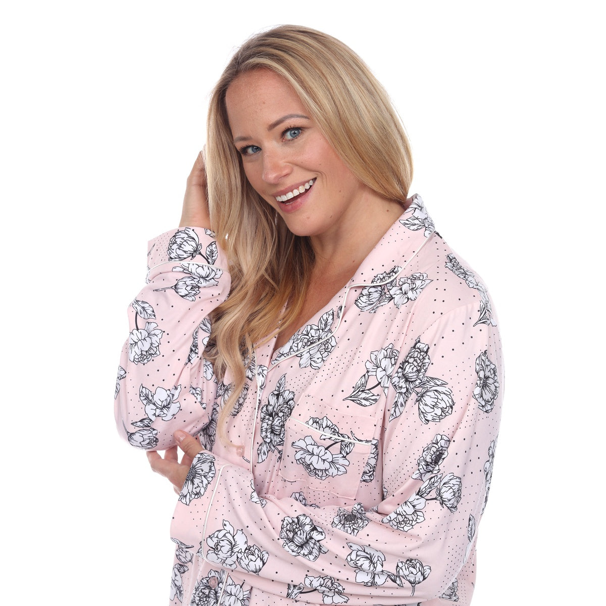  White Mark Plus Size Long Sleeve Floral Pajama Set - 3X - Bonton