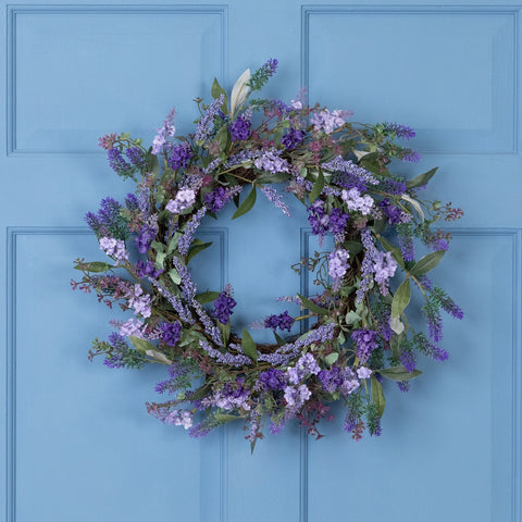Lavender Artificial Spring Floral Wreath  Purple and Green - 18-Inch