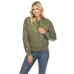 Women's Lightweight Diamond Quilted Puffer Bomber Jacket