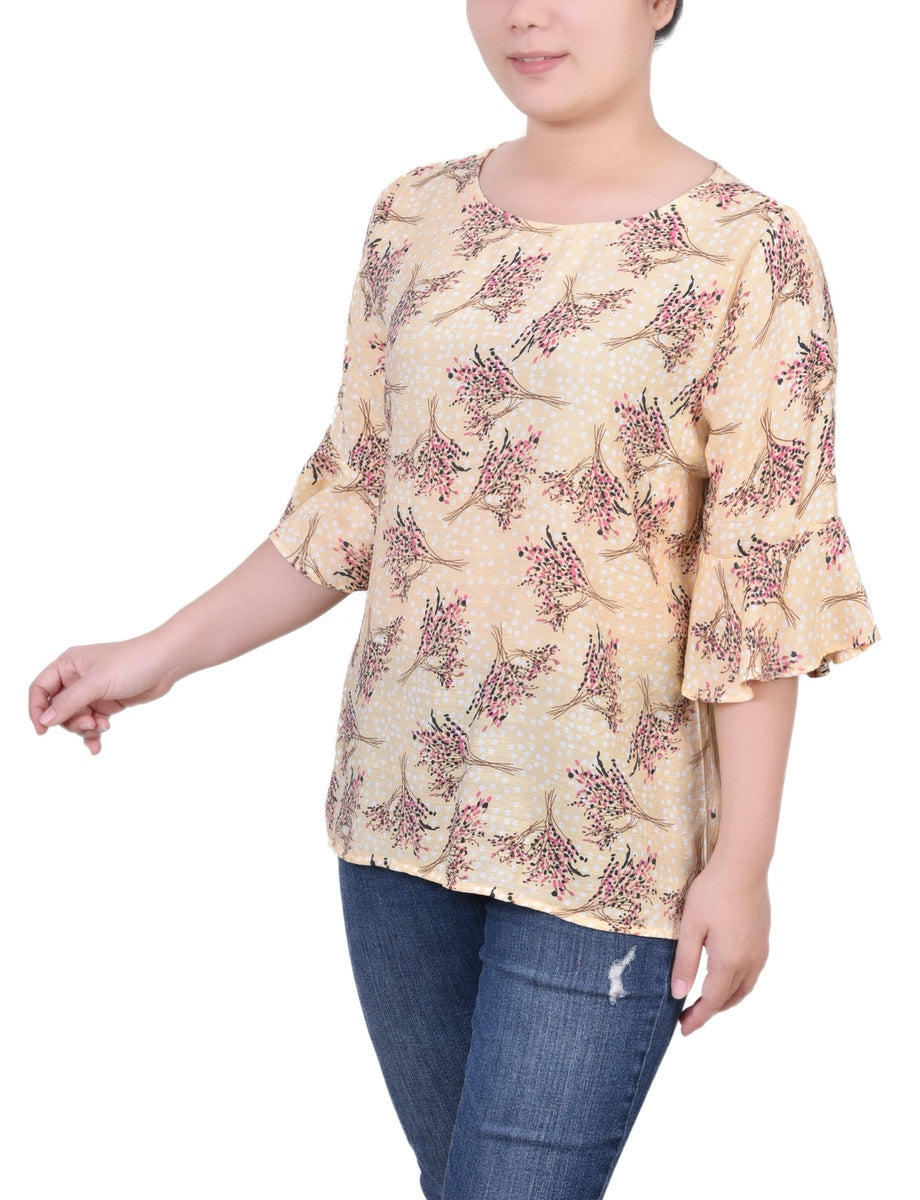  NY Collection Bell Sleeve Blouse - Green Capetropic - Bonton