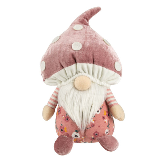 10.5" Pink Springtime Floral Mushroom Gnome