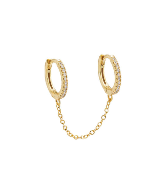 Cz Double Huggie Chain Earring Gold