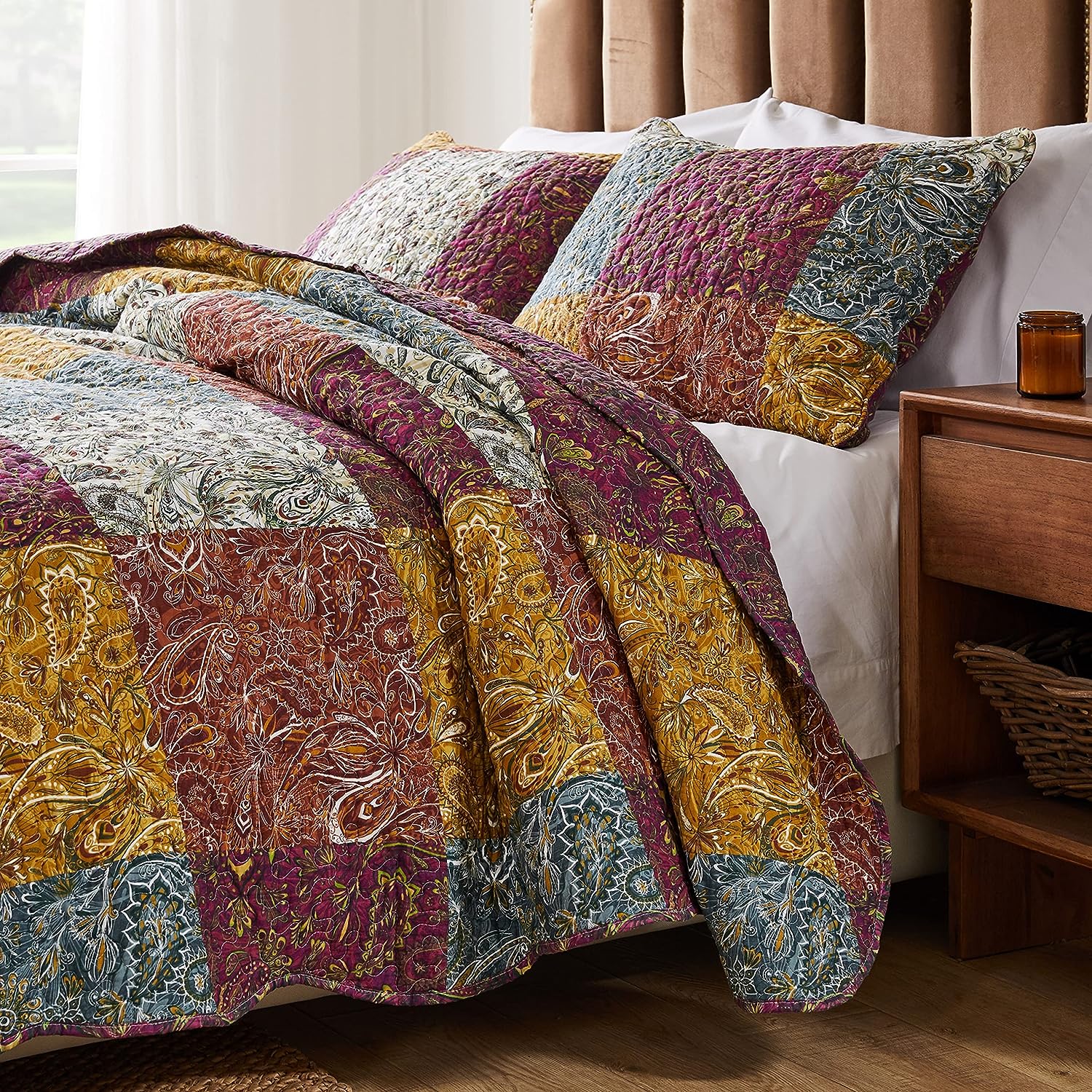  Greenland Home Fashions Paisley Slumber Oversized Reversible Quilt Set - Spice - Bonton