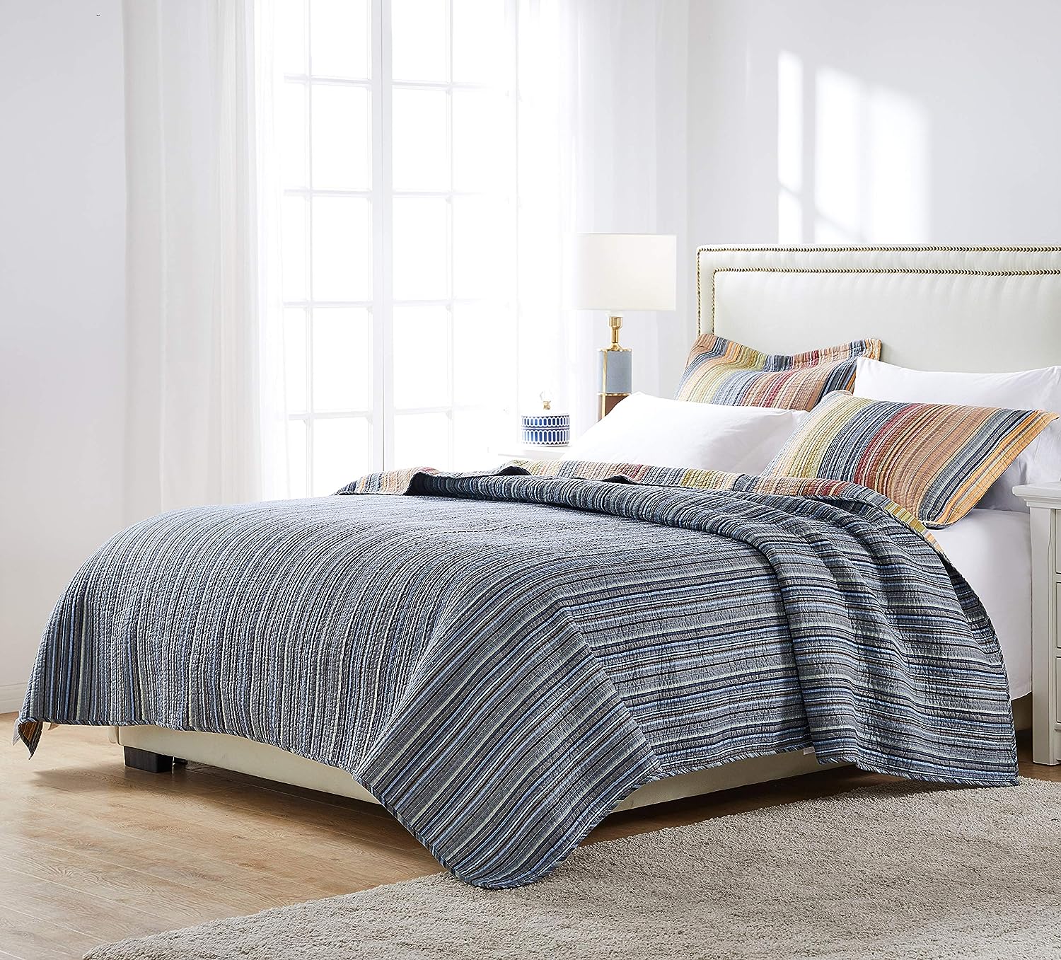  Greenland Home Fashions Katy Stripes Reversible Quilt Set - Multi - Bonton