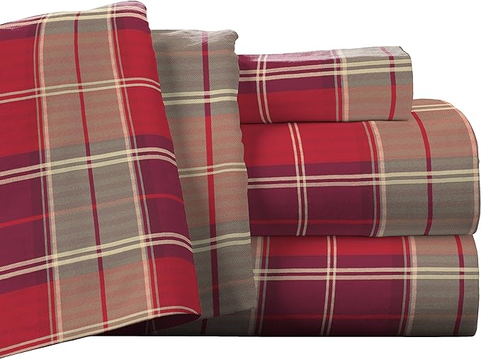  Pointehaven Solid & Print Flannel Sheet Sets - Piedmont Plaid - Piedmont Plaid - Bonton