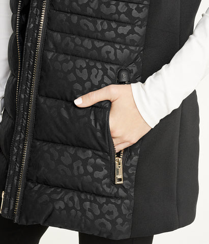 Zip Front Vest with Faux Fur Trim Hood Black