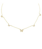 Pave 5 Butterfly Necklace Gold