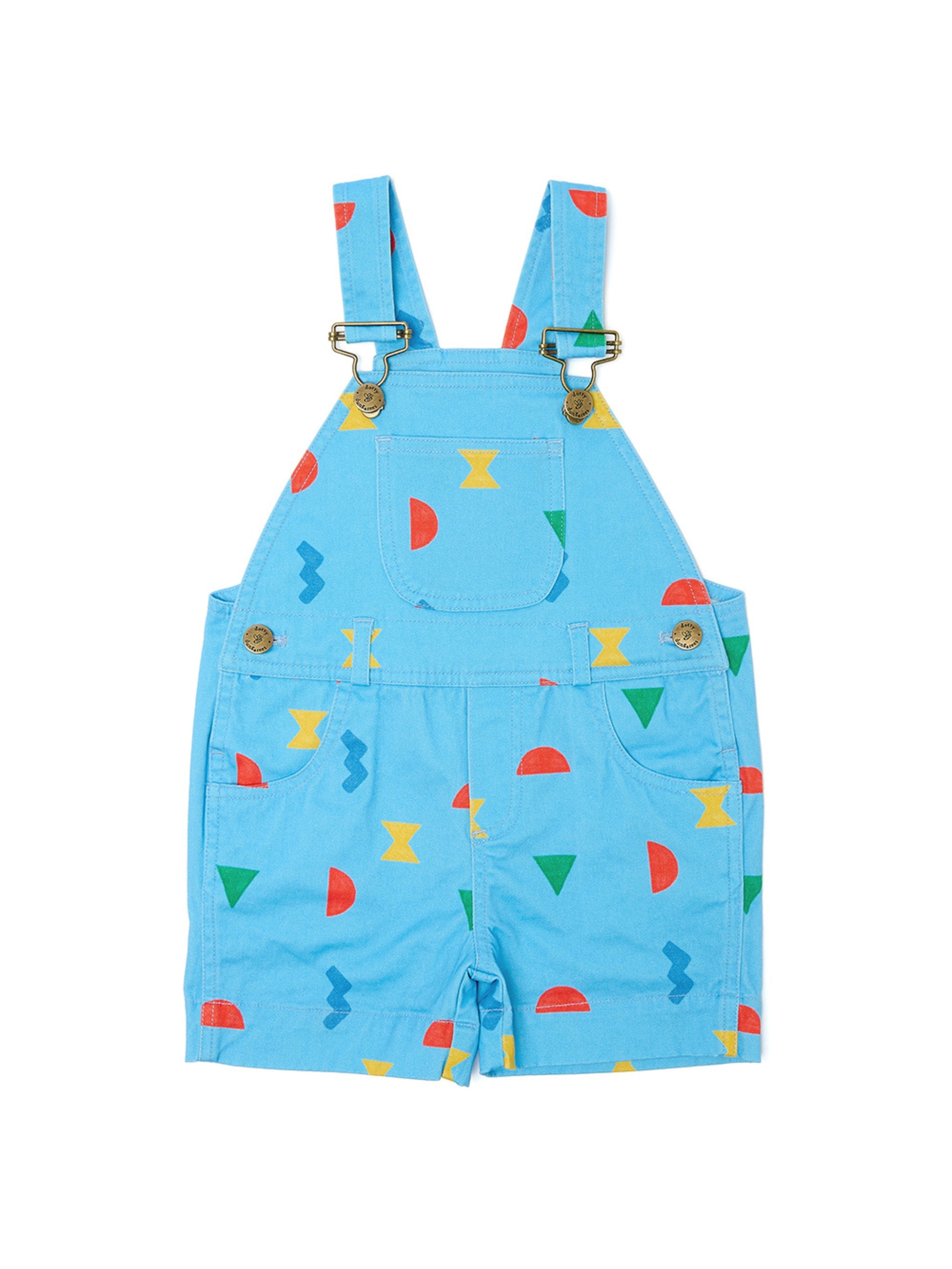  Dotty Dungarees Random Variables Overall Shorts - Blue/Multi - Bonton