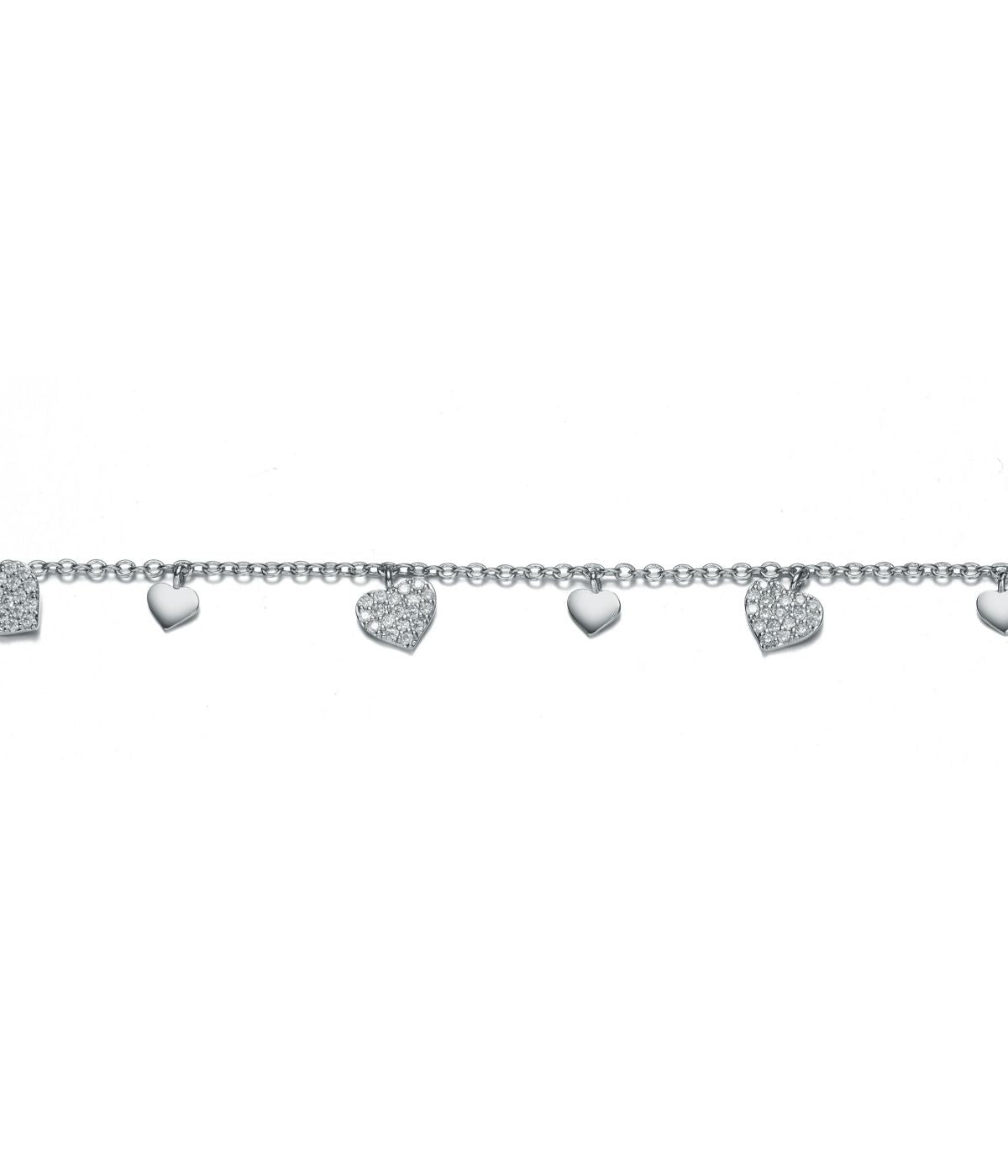  Rachel Glauber Rhodium Plated Cubic Zirconia Heart Charm Bracelet - White - Bonton