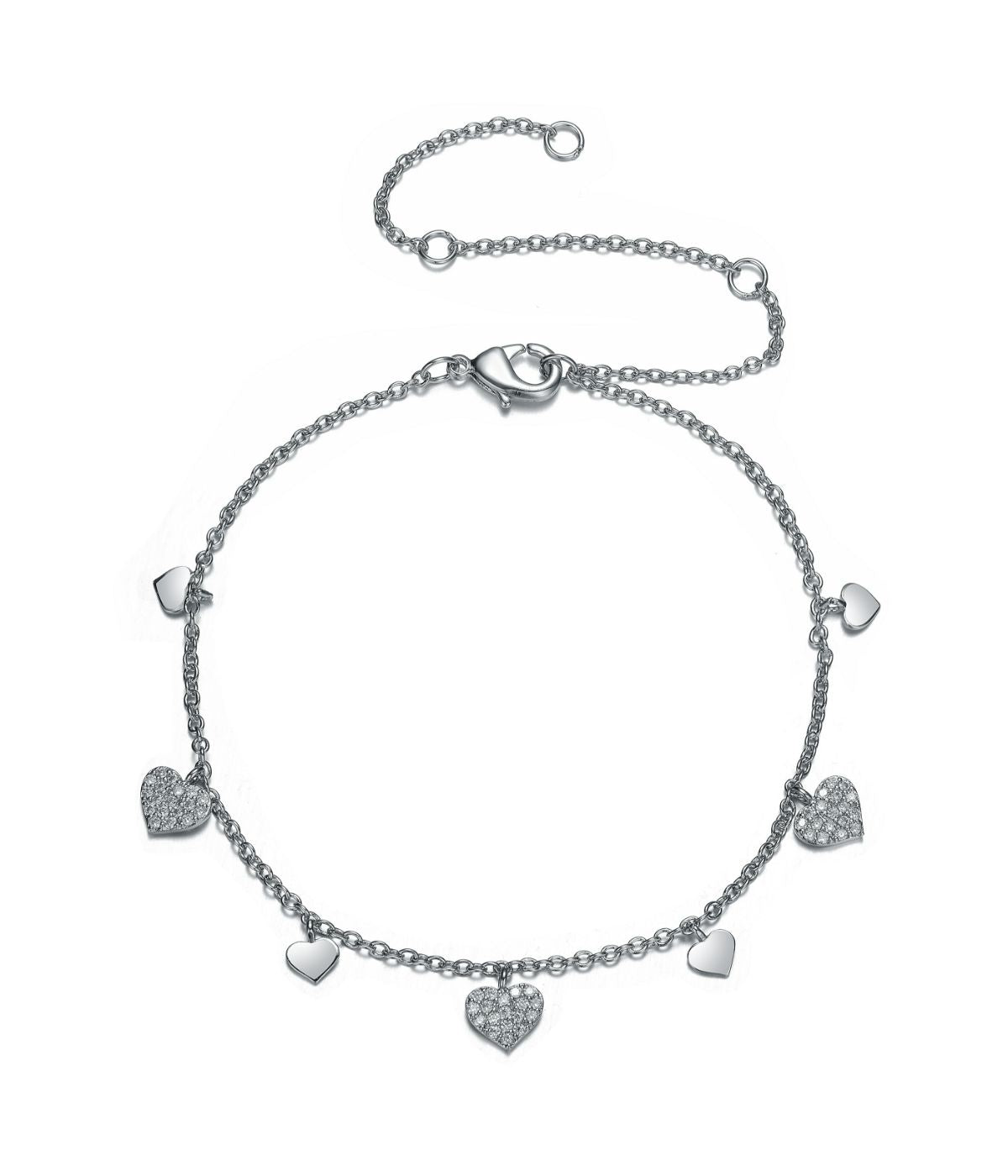  Rachel Glauber Rhodium Plated Cubic Zirconia Heart Charm Bracelet - White - Bonton