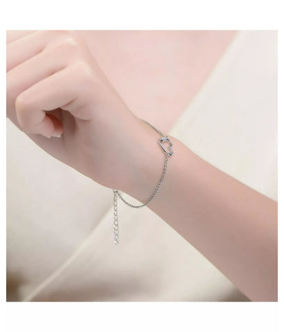 Rhodium Plated Cubic Zirconia Heart Adjustable Bracelet