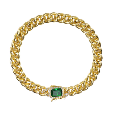14k Yellow Gold Plated Cubic Zirconia Halo Cluster Curb Chain Bracelet
