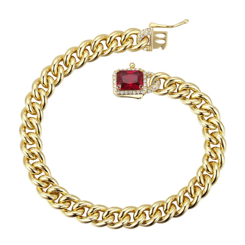 14k Yellow Gold Plated Cubic Zirconia Halo Cluster Curb Chain Bracelet