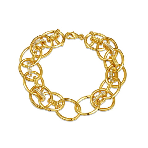 14k Yellow Gold Plated With Cubic Zirconia Double Entwined Cable Chain Bracelet