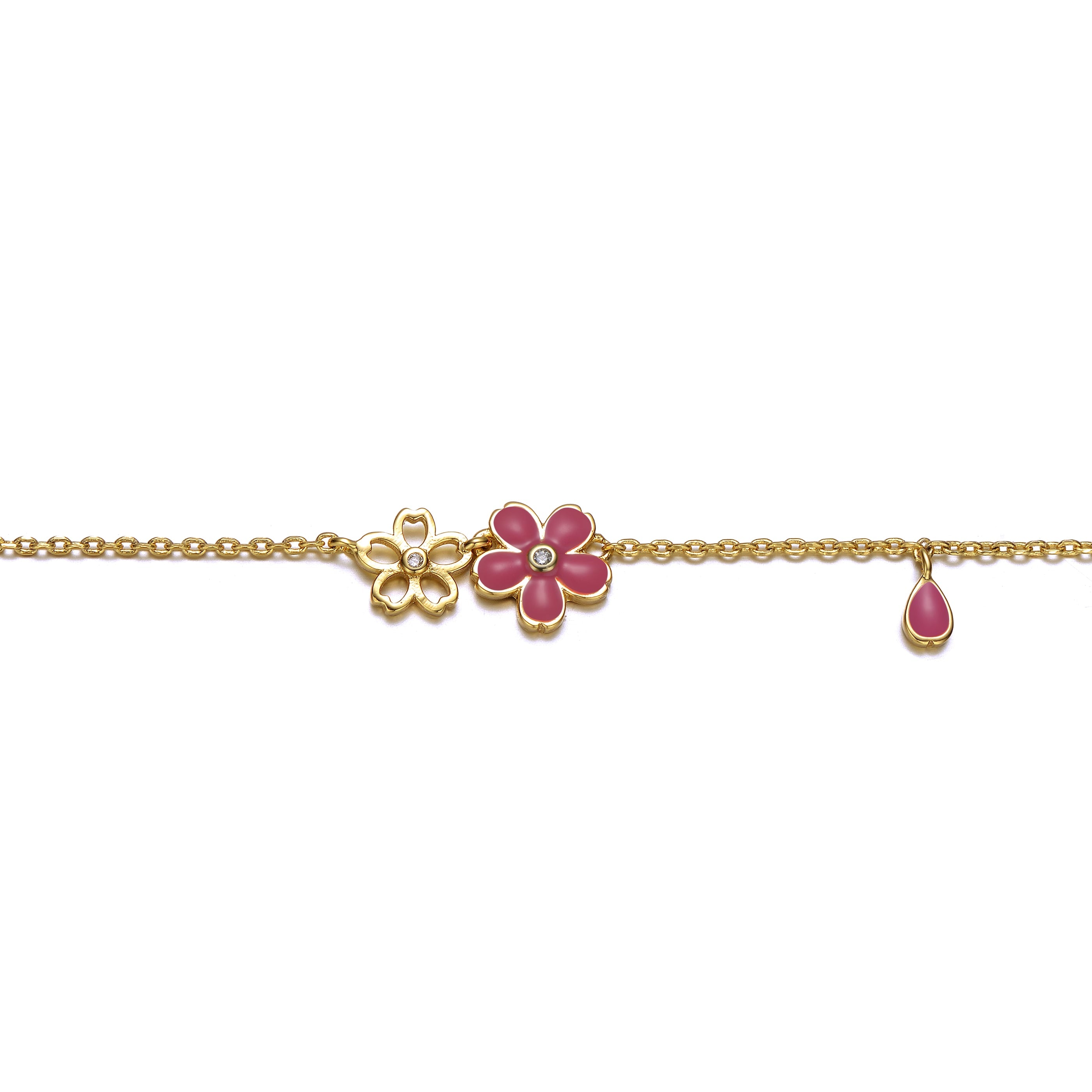  GigiGirl Kids 14k Gold Plated Pink Flower Charm Bracelet - Default Title - Bonton