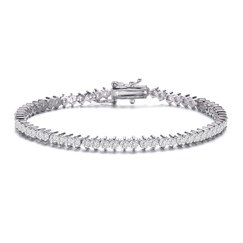White Gold Plated Clear Round Cubic Zirconia Tennis Bracelet