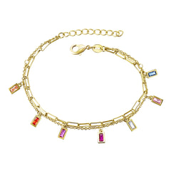 Kids/Teens Gold Plated Multi-Color Cubic Zirconia Charm Bracelet