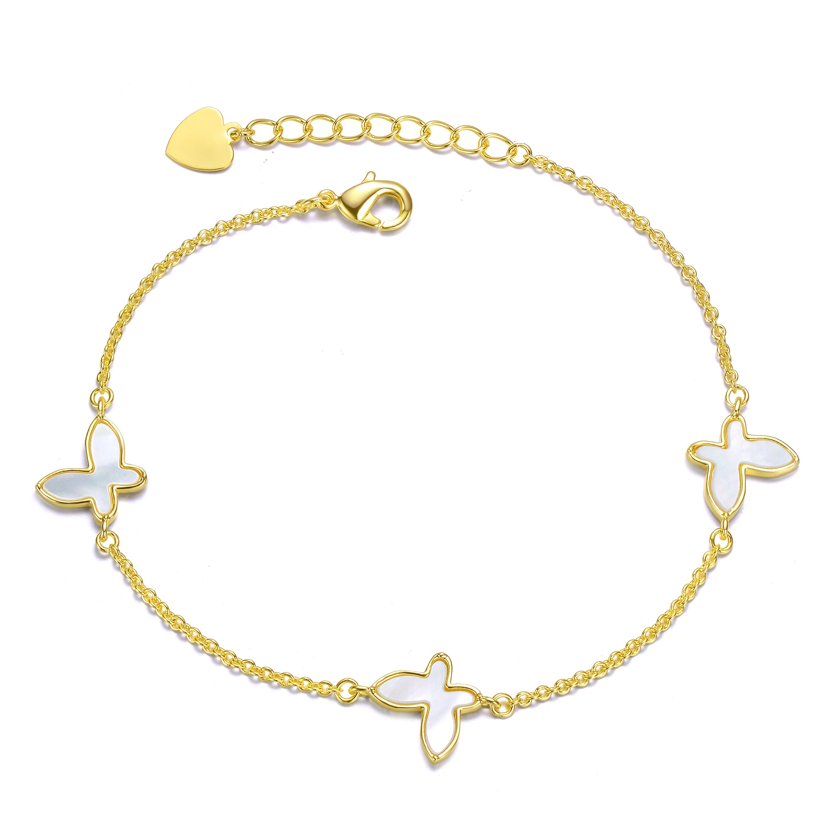  GigiGirl GiGiGirl Kids 14k Gold Plated Mother of Pearl Triple Charm Butterfly Bracelet - Default Title - Bonton