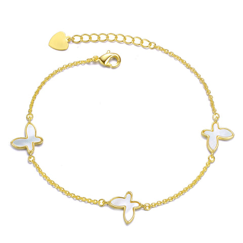 GiGiGirl Kids 14k Gold Plated Mother of Pearl Triple Charm Butterfly Bracelet