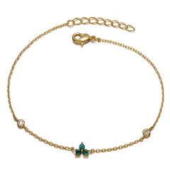 14K Gold Plated Chain Link Bracelet With Green or Red Cubic Zirconia