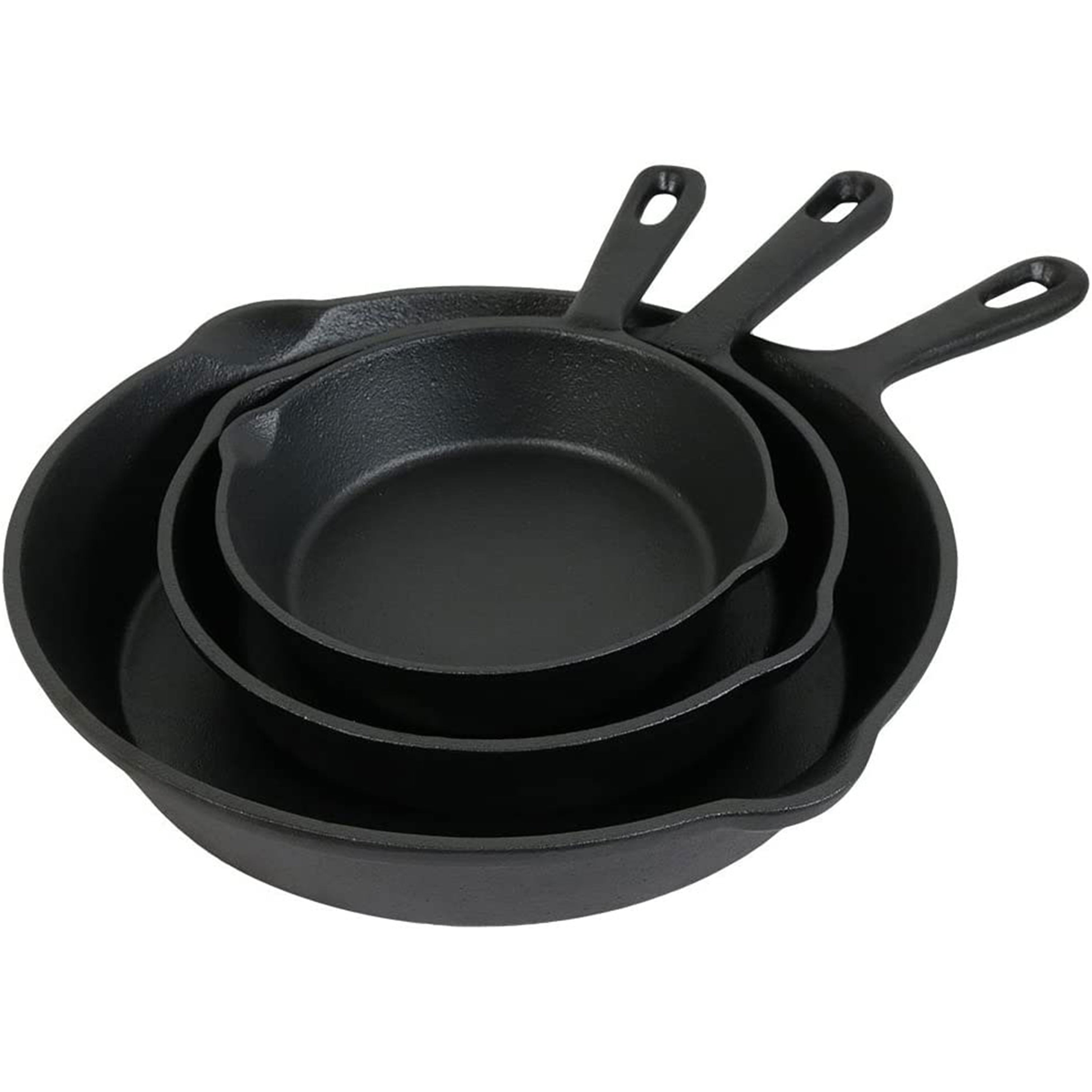  Sunnydaze Decor Heavy-Duty Pre-Seasoned Cast Iron Skillet Frying Pan Set -Set of 3 - Black - Bonton