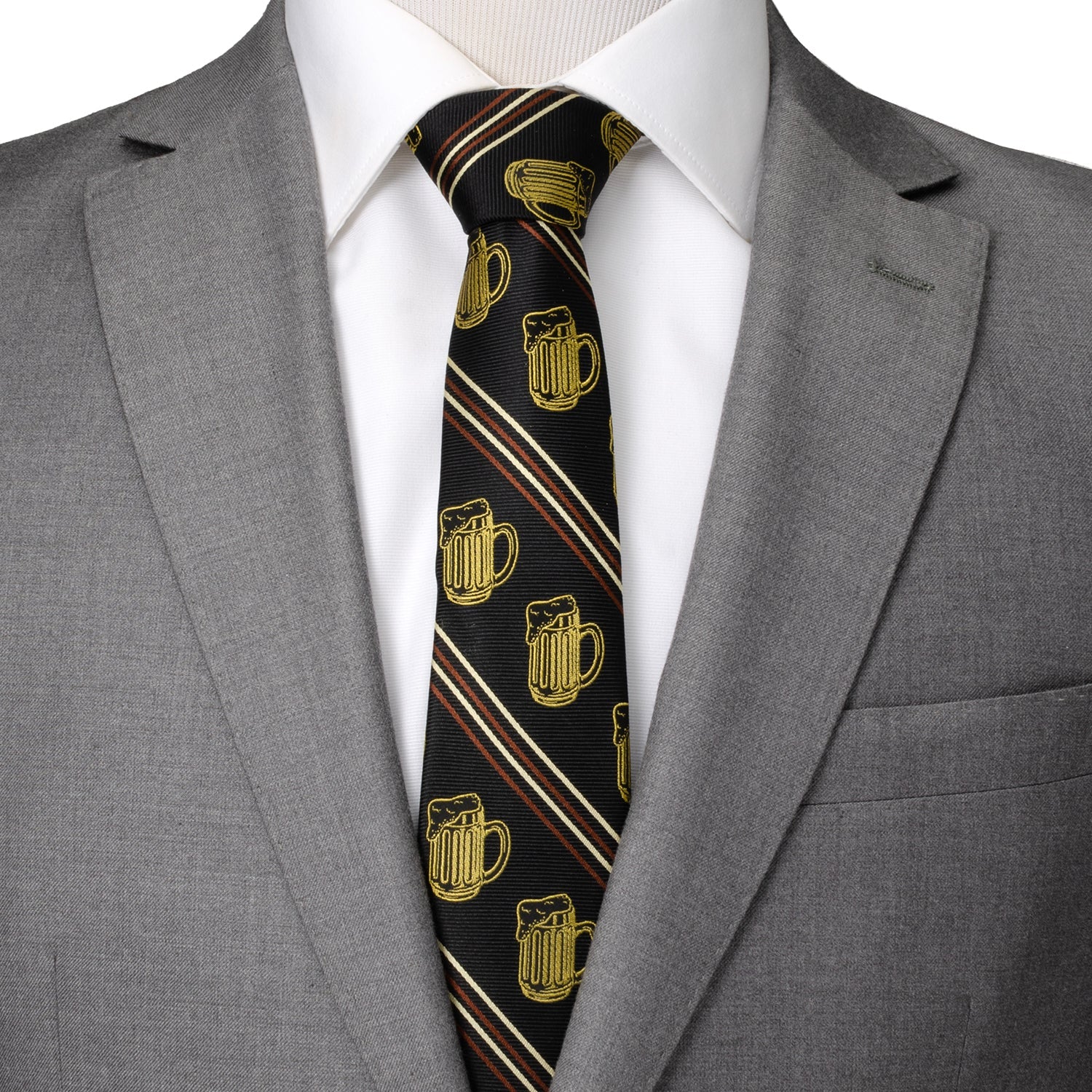  Cufflinks Beer Aficionado Black Striped Mens Tie - Default Title - Bonton