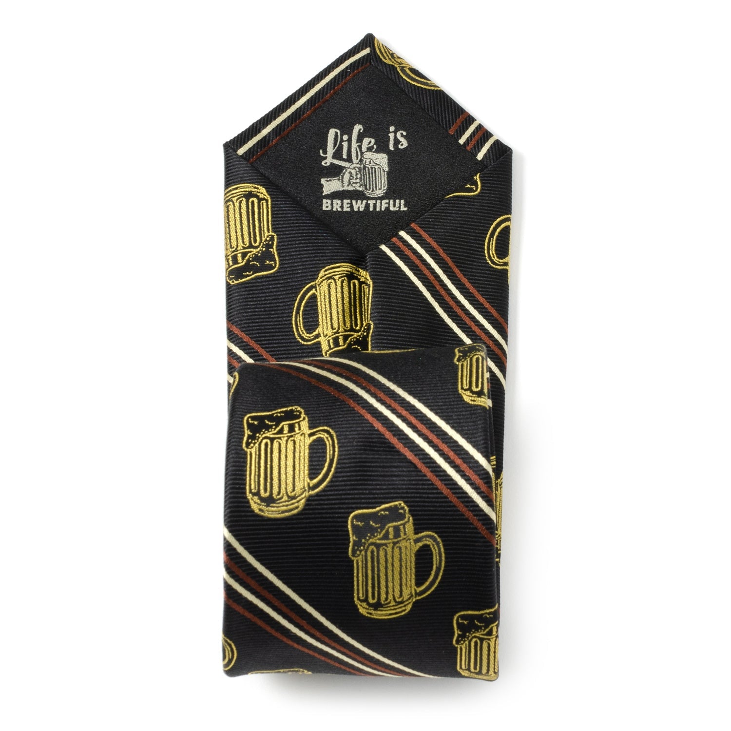  Cufflinks Beer Aficionado Black Striped Mens Tie - Default Title - Bonton