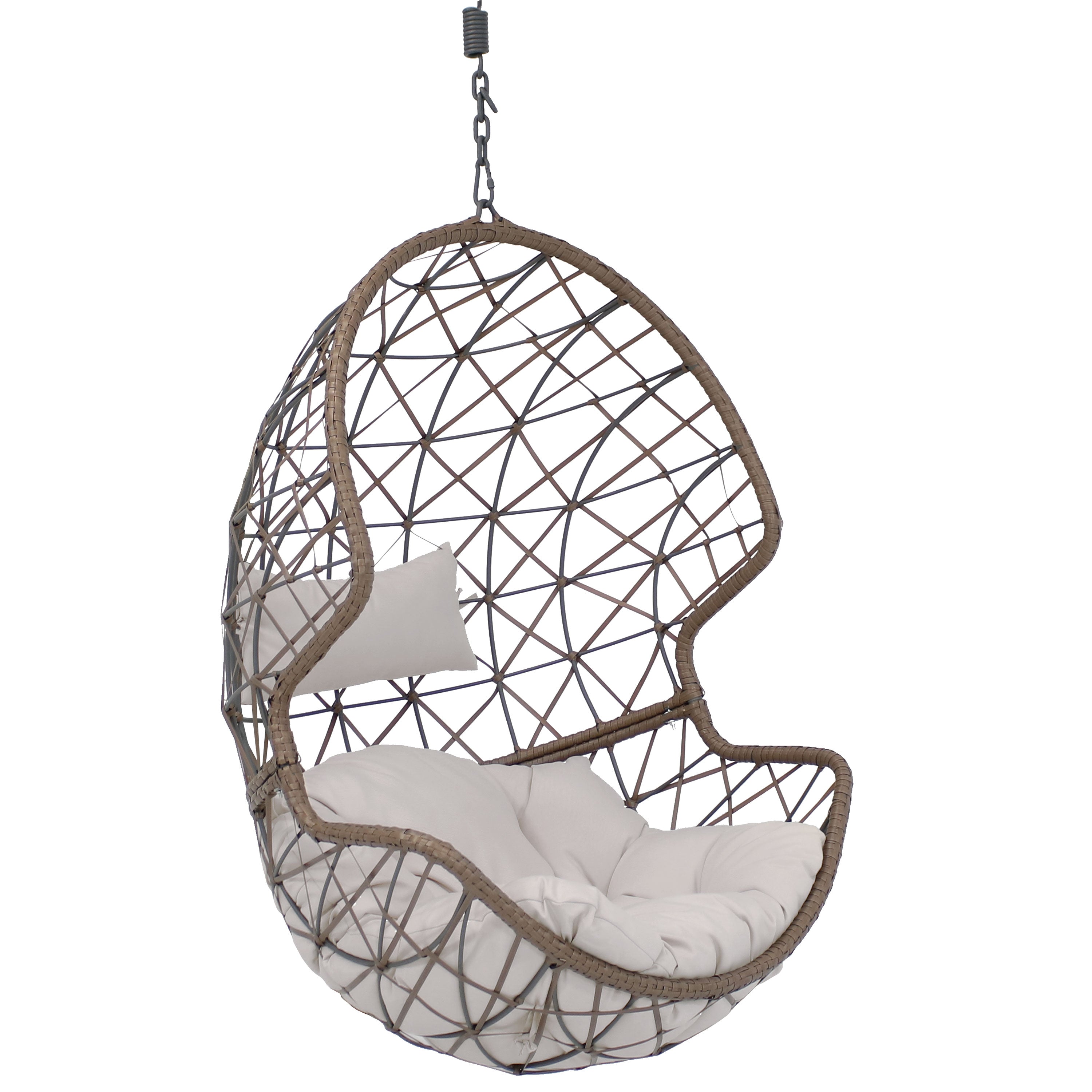  Sunnydaze Decor Danielle Hanging Basket Egg Chair Swing with Cushion 2 Piece Set - Beige - Bonton