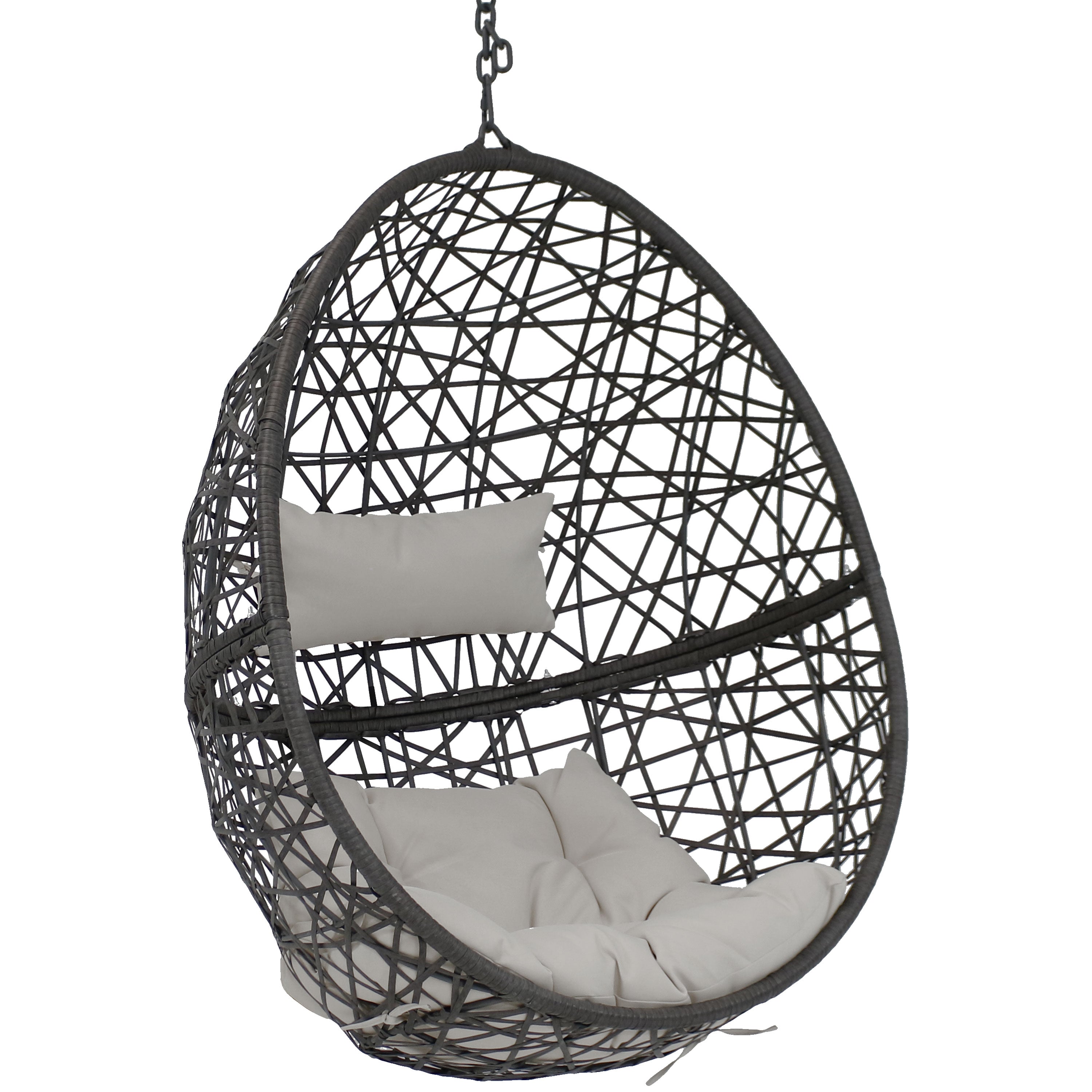  Sunnydaze Decor Caroline Lounge Hanging Basket Egg Chair with Cushions 2 Piece Set - Beige - Bonton