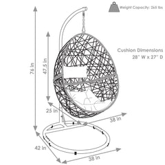 Caroline Lounge Hanging Basket Egg Chair Swing with Cushions and Stand 3 Piece Set