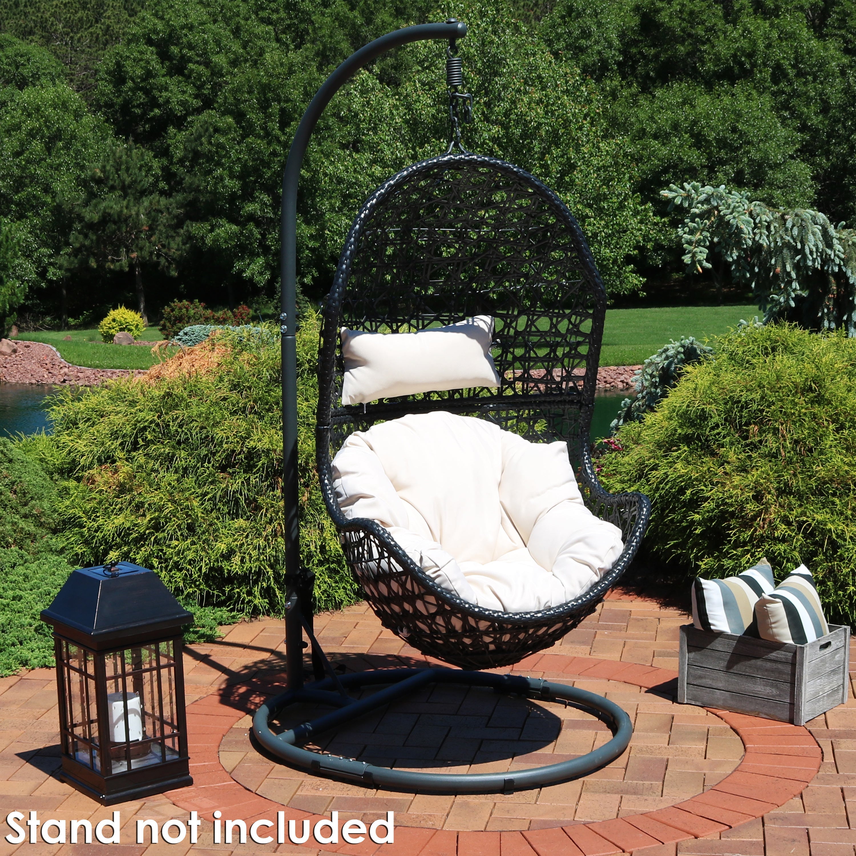  Sunnydaze Decor Cordelia Hanging Basket Egg Chair Swing with Cushion 2 Piece Set - Gray - Bonton