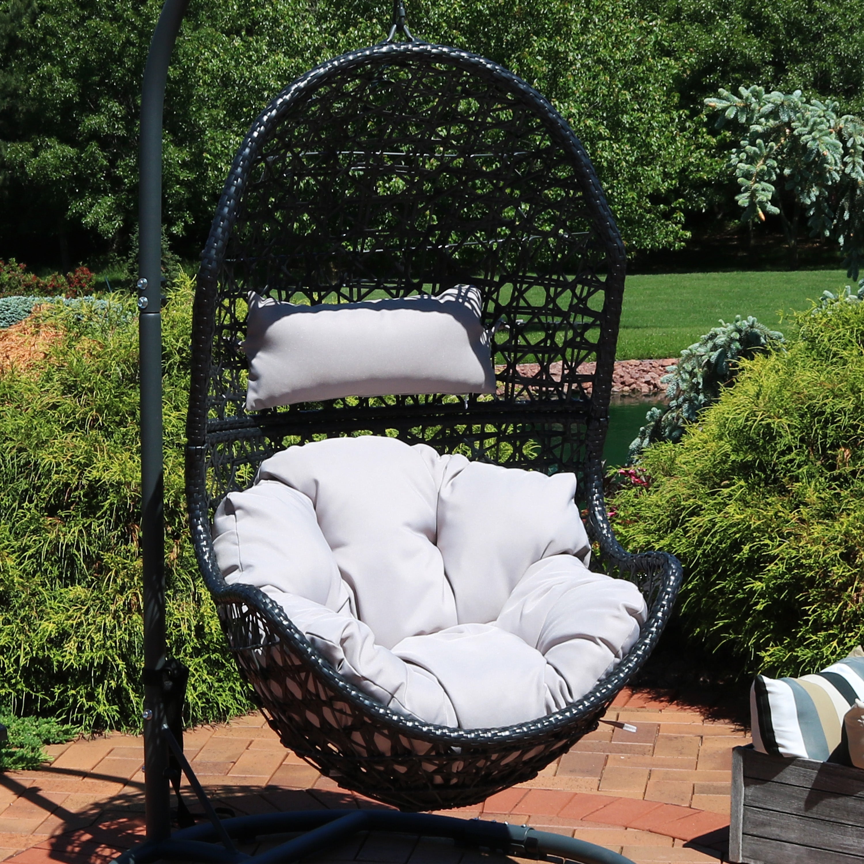  Sunnydaze Decor Cordelia Hanging Basket Egg Chair Swing with Cushion 2 Piece Set - Gray - Bonton