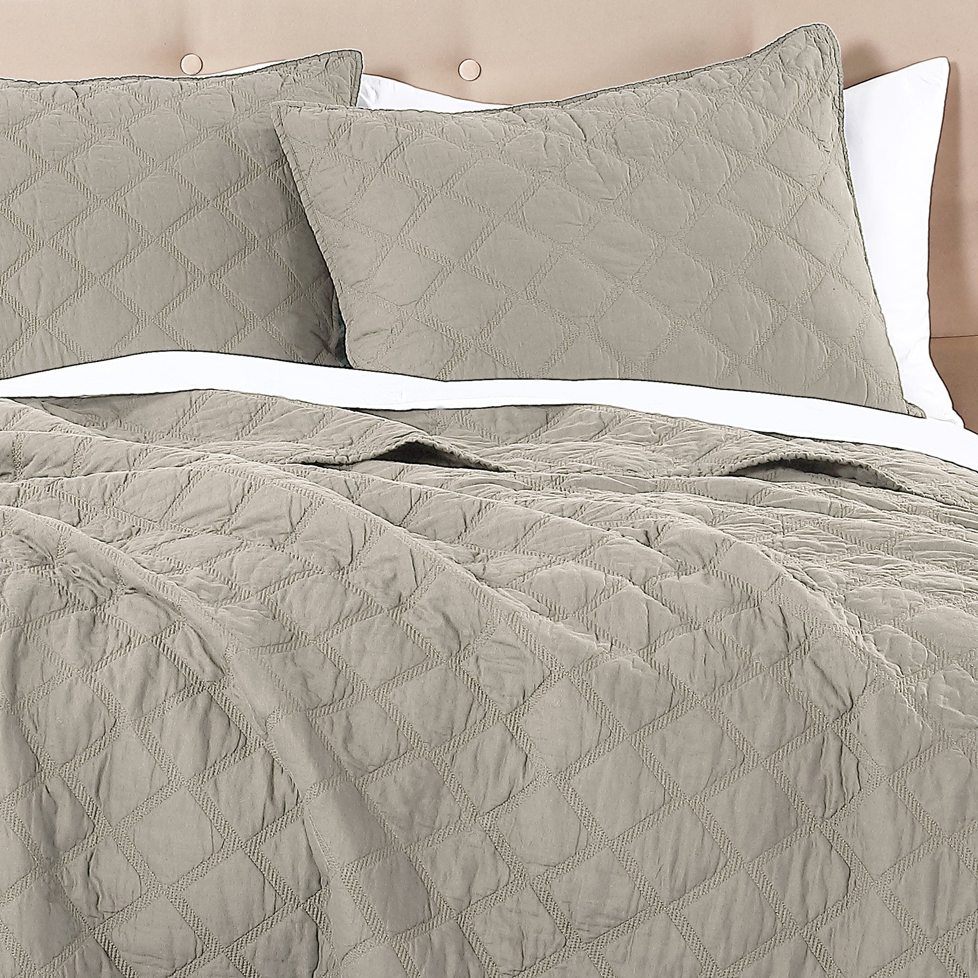  Anne Klein Diamond Quilt Set - Khaki - Bonton