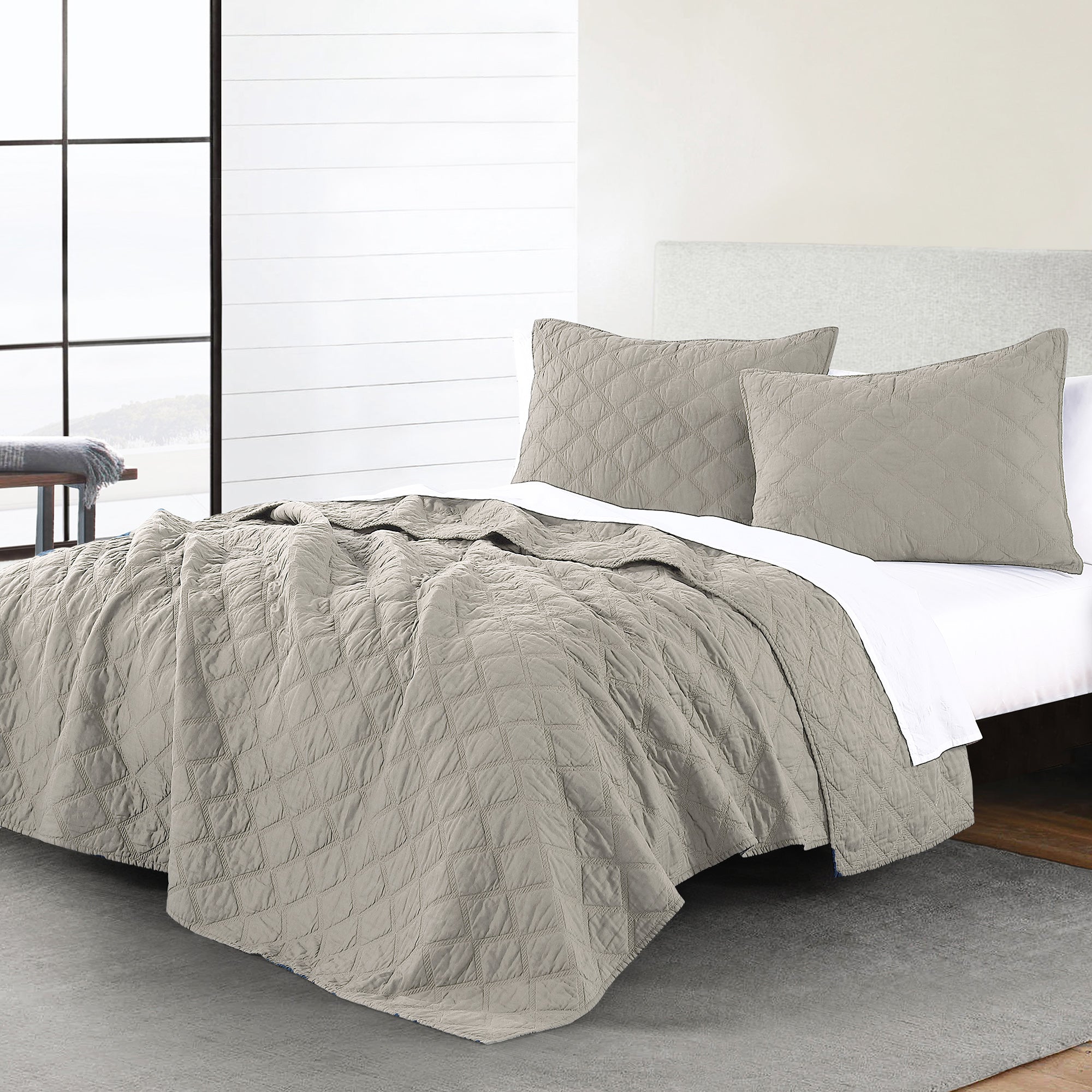  Anne Klein Diamond Quilt Set - Khaki - Bonton